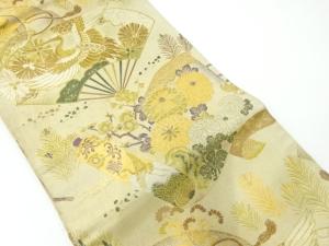 アンティーク　扇面に花鳥模様織出し丸帯（材料）